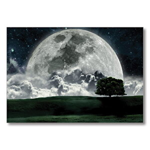 Doğa Gecede Ay Güzelliği  Mdf Ahşap Tablo 25x35 cm