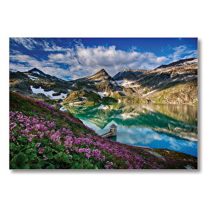 Göl Etrafında Dağlar Bahar  Mdf Ahşap Tablo 50x70 cm