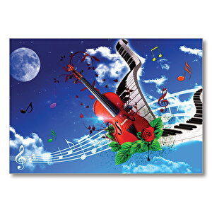 Gökyüzündeki Notalar Ve Gitar  Mdf Ahşap Tablo 25x35 cm