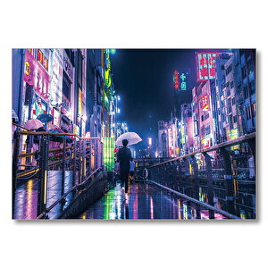 Gecede Uzak Doğu Şehri  Mdf Ahşap Tablo 50x70 cm