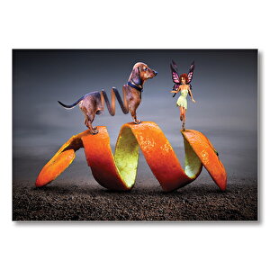 Köpek Sarmal Melek Kadın Fantastik  Mdf Ahşap Tablo 50x70 cm