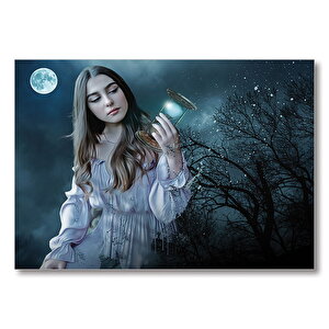 Fantazi Genç Güzel Kadın Karanlık  Mdf Ahşap Tablo 50x70 cm