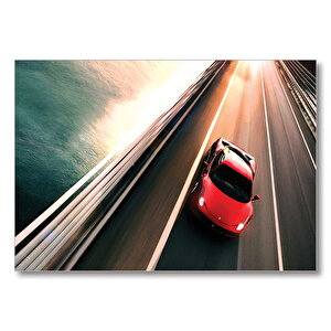 Hız Yapan Ferrari  Mdf Ahşap Tablo 25x35 cm