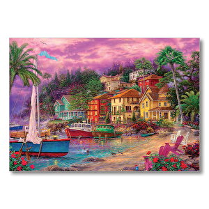 Deniz Kıyısında Yaşam Ev  Mdf Ahşap Tablo 35x50 cm