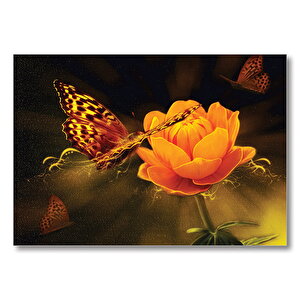 Işık Sarı Çiçek Kelebek  Mdf Ahşap Tablo 35x50 cm