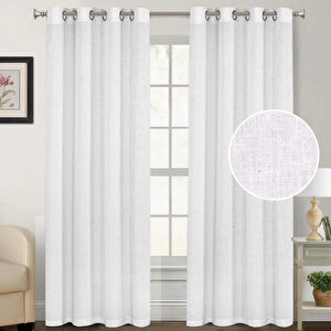 Keten Efektli Tül Perde, Rustik Kullanımı Için, Doğal Görünüm, Beyaz Tül 300x270 cm