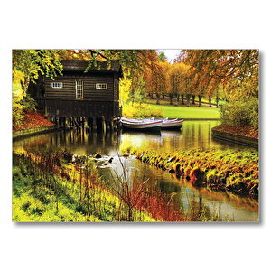Göl Evi Kayık  Mdf Ahşap Tablo 35x50 cm