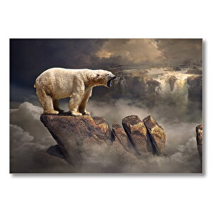 Fantastik Bulutların Üstündeki Beyaz Ayı  Mdf Ahşap Tablo 50x70 cm