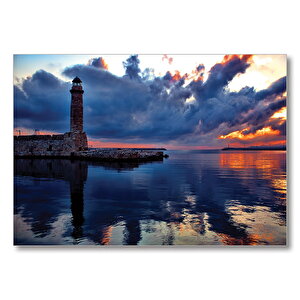Deniz Feneri Gün Batımı  Mdf Ahşap Tablo 50x70 cm