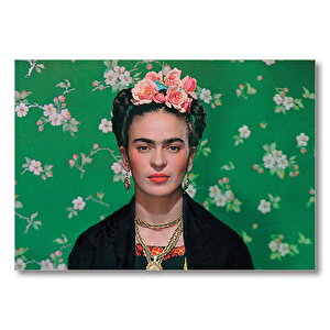 Frida Kahlo Yeşil Zeminde  Mdf Ahşap Tablo 25x35 cm