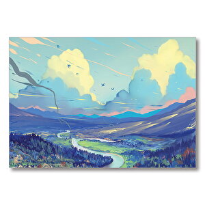 Ebruli Doğası Akarsu Ova  Mdf Ahşap Tablo 25x35 cm