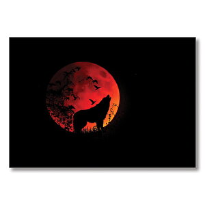 Dolunay Kus Kurt Gece  Mdf Ahşap Tablo 25x35 cm