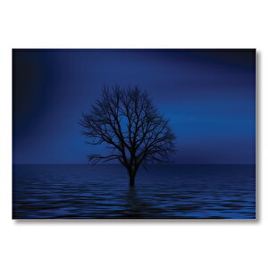 Göl İçinde Kuru Ağaç  Mdf Ahşap Tablo 50x70 cm