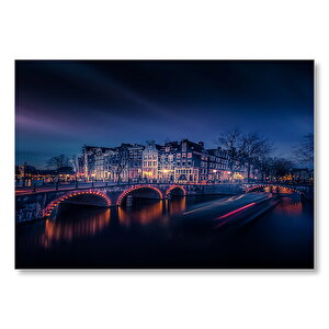 Köprü Ve Kanal Üzerinde Şehir Yansımaları Mdf Ahşap Tablo 50x70 cm