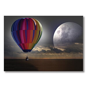 Uçan Balon Ufukta Ay Görseli  Mdf Ahşap Tablo 50x70 cm