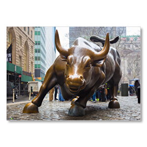 Manhattan Wall Street Önü Boğa Heykeli Mdf Ahşap Tablo 35x50 cm