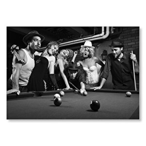 Bilardo Oyuncuları Nostalji  Mdf Ahşap Tablo 50x70 cm