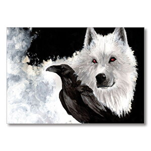 Beyaz Kurt Karga  Mdf Ahşap Tablo 35x50 cm