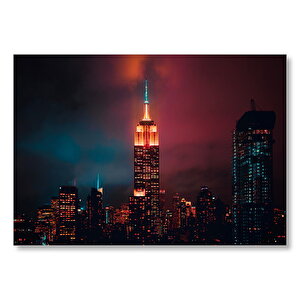 Manhattan Empire State Binası Gece Görünüş Mdf Ahşap Tablo 25x35 cm