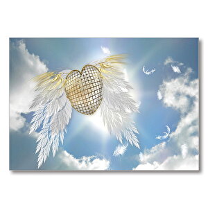 Gökyüzü Melek Kanadı Kalp  Mdf Ahşap Tablo 50x70 cm