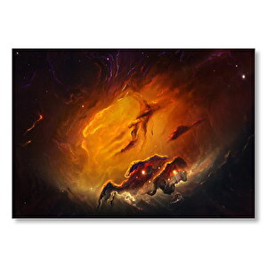 Kızıl Nebula Ve Yıldızlar Mdf Ahşap Tablo 50x70 cm