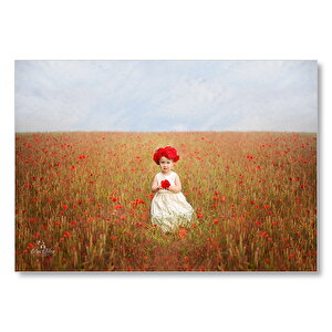 Kırmızı Gelincikler Ve Küçük Kız Mdf Ahşap Tablo 25x35 cm