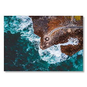 Kuşbakışı Kıyı, Dalgalar Ve Seyir Terası Mdf Ahşap Tablo 50x70 cm