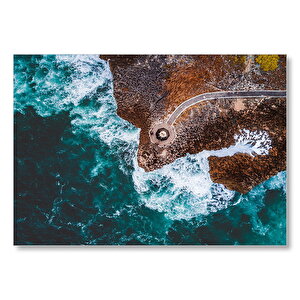 Kuşbakışı Kıyı, Dalgalar Ve Seyir Terası Mdf Ahşap Tablo 25x35 cm