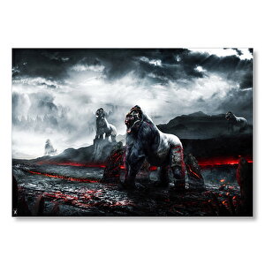 Lavlar Ve Goril Savaşçılar İllüstrasyon Mdf Ahşap Tablo 35x50 cm