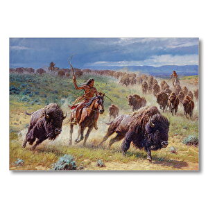Buffolo Avcısı Kızılderililer  Mdf Ahşap Tablo 50x70 cm
