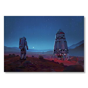Mars Uzay Kapsülü Ve Astronot Mdf Ahşap Tablo 35x50 cm