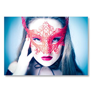 Kırmızı Maskeli Kadın Mdf Ahşap Tablo 50x70 cm