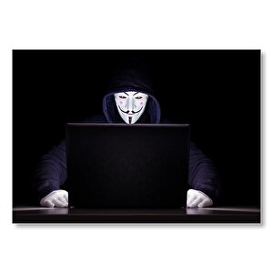 Anonymous Hacker İş Başında Mdf Ahşap Tablo 35x50 cm