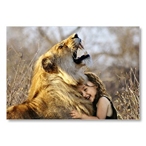 Aslan Ve Sevimli Çocuk Mdf Ahşap Tablo 35x50 cm