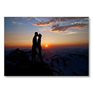 Günbatımı Romantik Öpücük Mdf Ahşap Tablo 25x35 cm