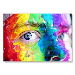 Boyayla Kaplı Kadın Yüzü Ve Renkli Gözler Mdf Ahşap Tablo 35x50 cm