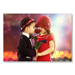 Çocuk Çift Ve Kırmızı Gül Mdf Ahşap Tablo 50x70 cm