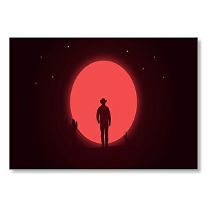 Günbatımı Kovboy Silüeti Ve Kaktüsler Mdf Ahşap Tablo 25x35 cm
