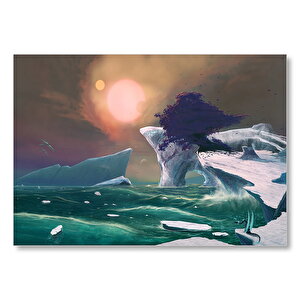 Fantastik Kayalıklar Ve Yalnız Ağaç İllüstrasyon Mdf Ahşap Tablo 25x35 cm