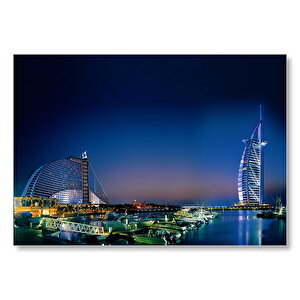 Dubai Jumeirah Gece Manzarası Mdf Ahşap Tablo 50x70 cm