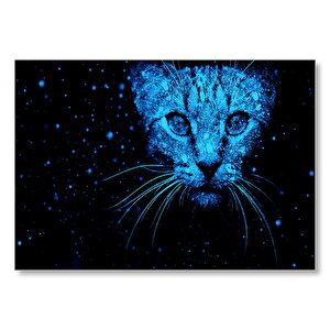 Karlar Ve Kedi Neon Mavi Mdf Ahşap Tablo 50x70 cm