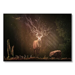 Geyik Orman Ve Güneş Işığı Kompozisyon Mdf Ahşap Tablo 25x35 cm