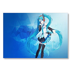 Anime Kız Ve Mavi Polygonal Şekiller Mdf Ahşap Tablo 50x70 cm