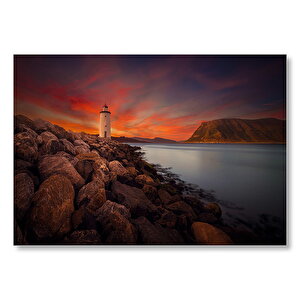 Deniz Feneri, Alacakaranlık Ve Kayalıklar Mdf Ahşap Tablo 50x70 cm