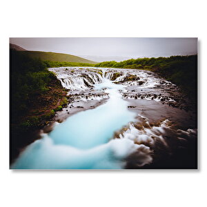 Bruarfoss Şelaleleri Ve Yeşil Tepeler Mdf Ahşap Tablo 35x50 cm