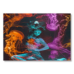 Denizanalarıyla Süzülen Kız Mdf Ahşap Tablo 50x70 cm