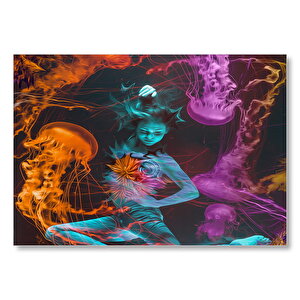 Denizanalarıyla Süzülen Kız Mdf Ahşap Tablo 25x35 cm