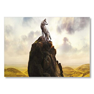 Kayalıklar Üzerindeki Kurt Mdf Ahşap Tablo 35x50 cm