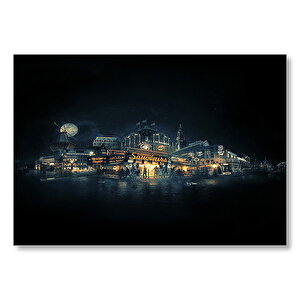 Amsterdam Gece Manzarası Kompozisyon Mdf Ahşap Tablo 25x35 cm