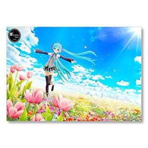 Anime Kız Bulutlu Gökler Ve Laleler Mdf Ahşap Tablo 35x50 cm